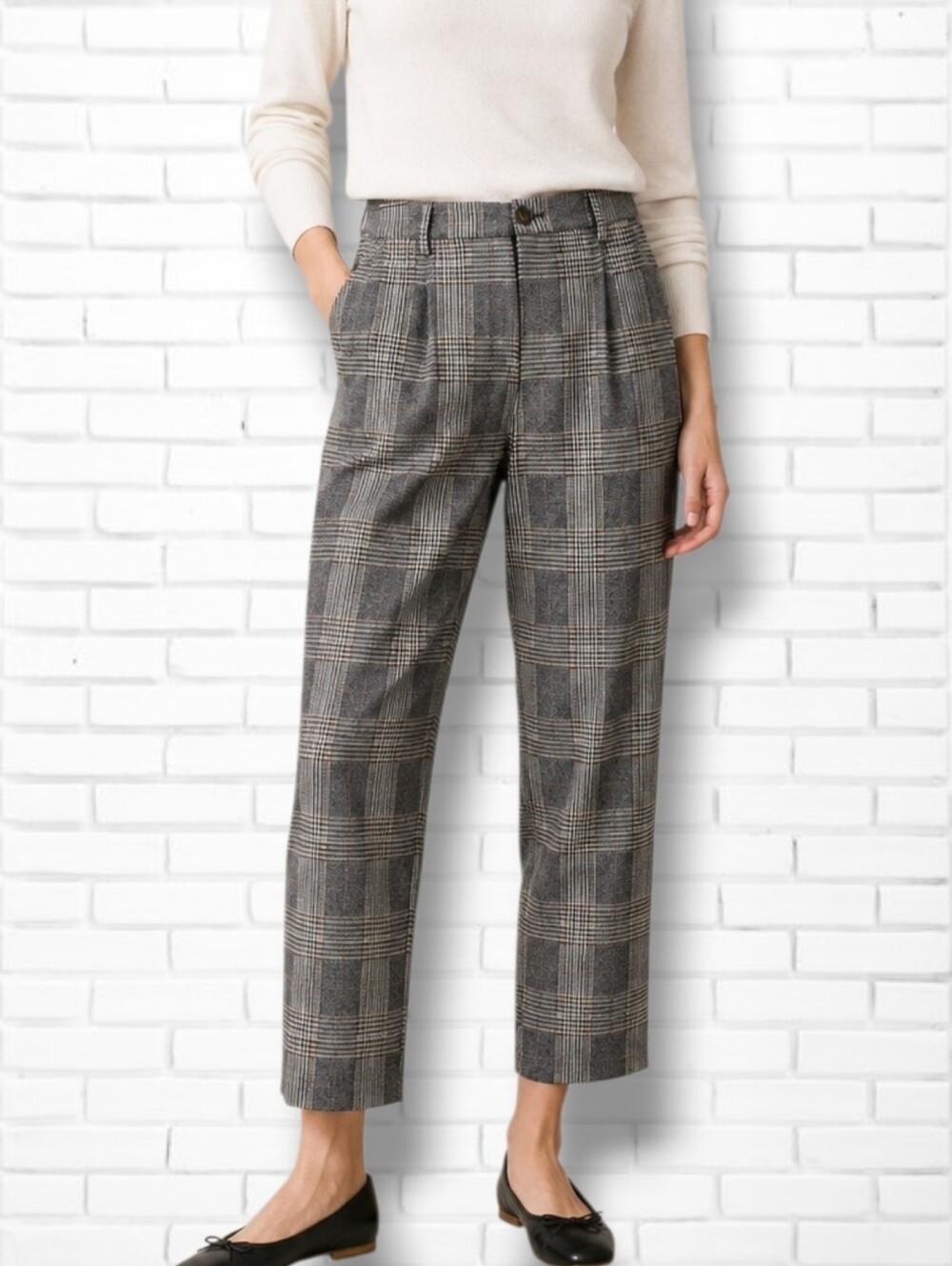 Indi & Cold Grey Windowpane Plaid High Rise Straight Leg Trouser Pants Size 38